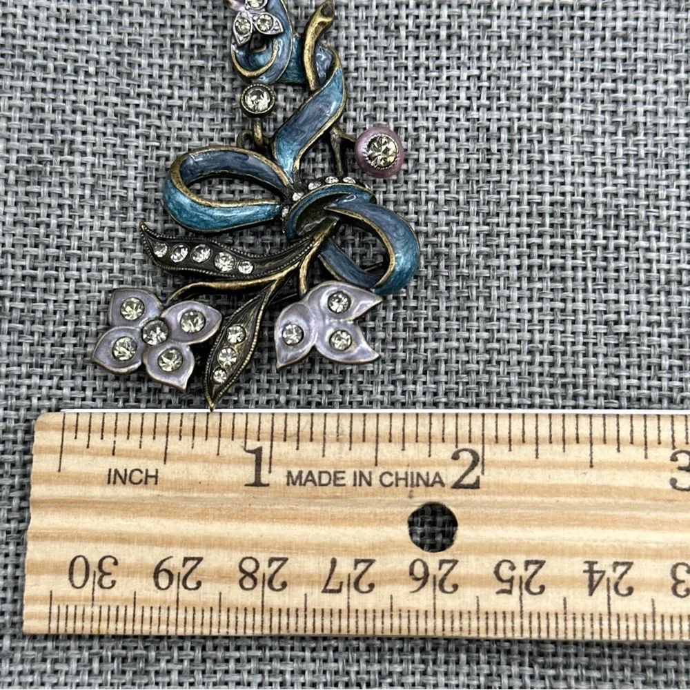 Vintage Sweet Romance Brooch Enamel Ribbon‎ Rhinestones #66